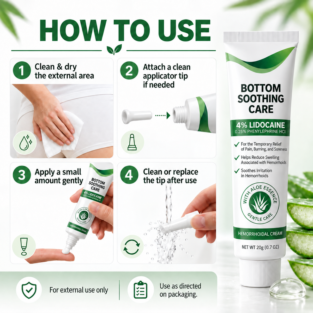 Four step use routine for hemorrhoid cream