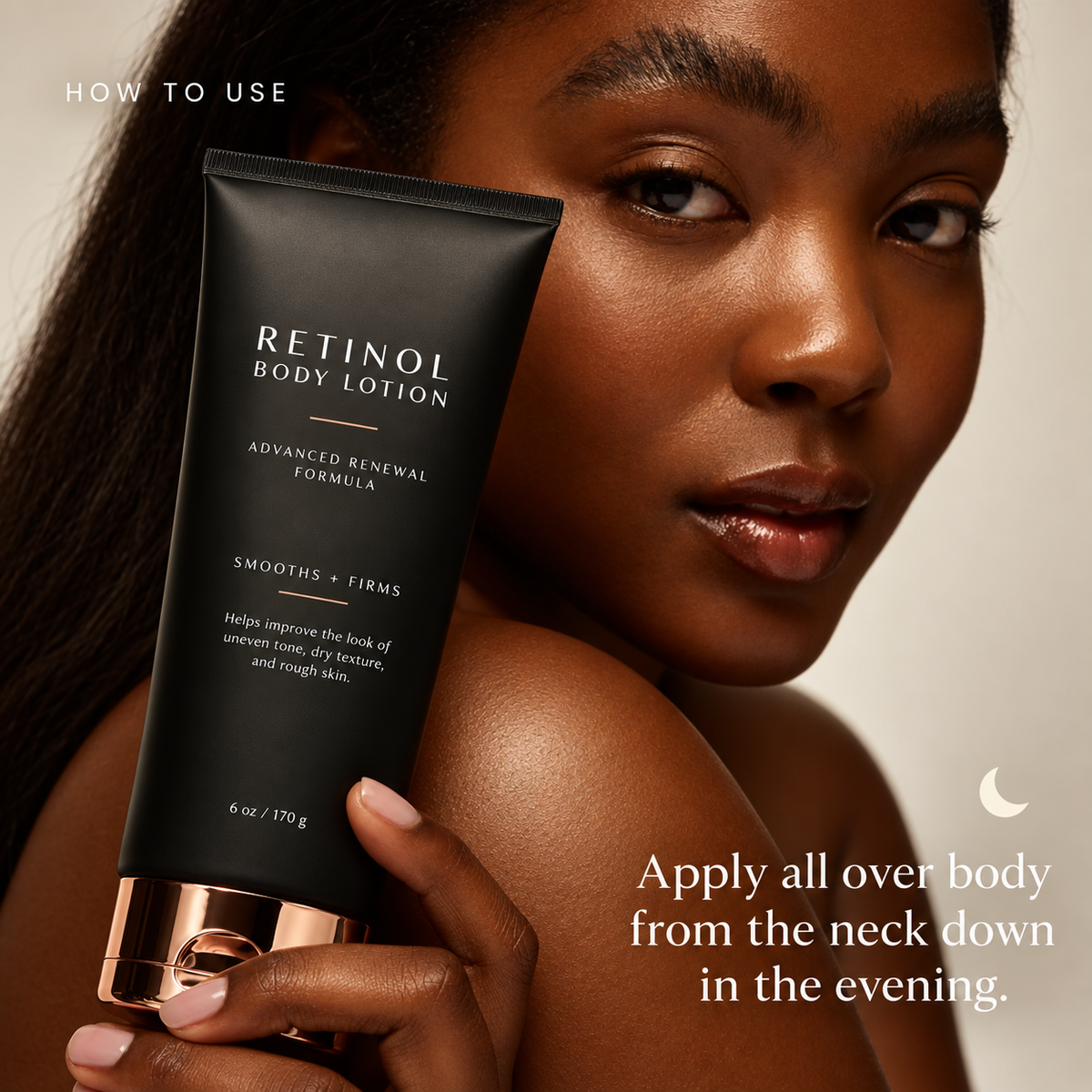 Applying Retinol Body Lotion in an evening routine