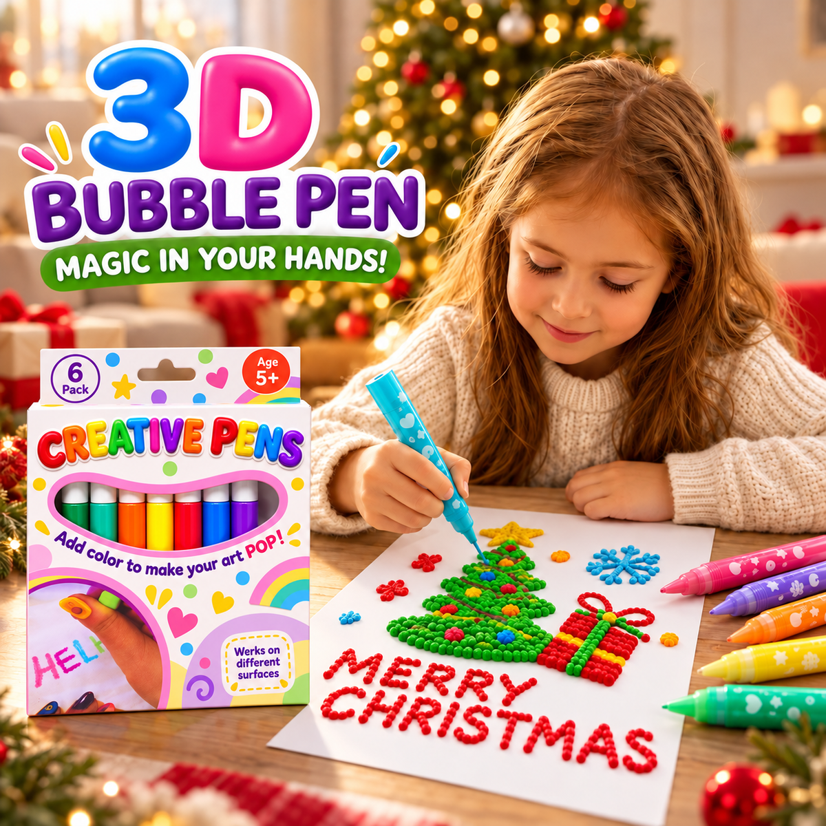 🎁🔮Magic Pen – Draw 3D with one stroke!🎄DIY Bubble Magic Drawing Pens