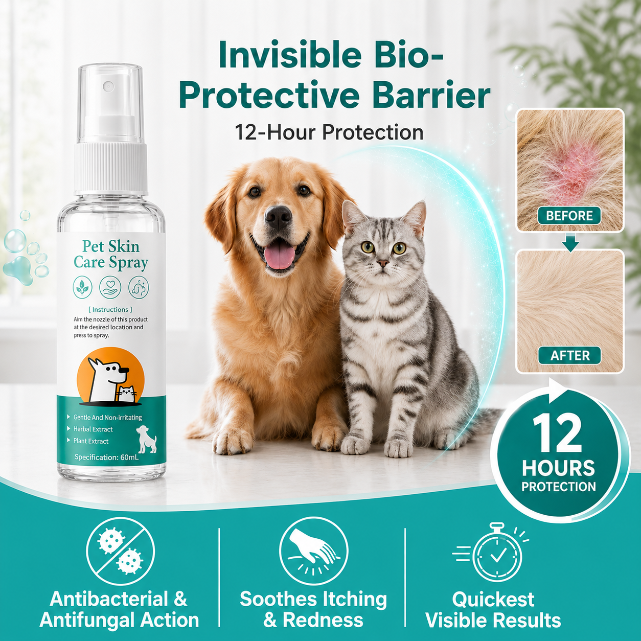 💥100K+ SOLD💕Pet Skin Care Spray Treats ringworm in cats and dogs, as well as pet skin issues such as redness, rashes, and hair loss.