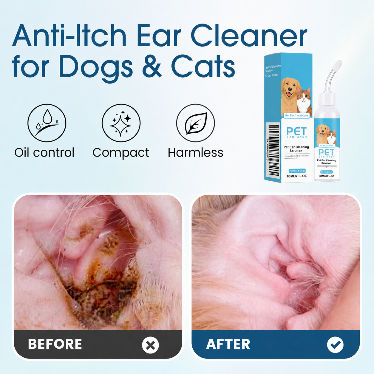 🐶🐱 Ear cleaner, Relieves itching in dogs & cats