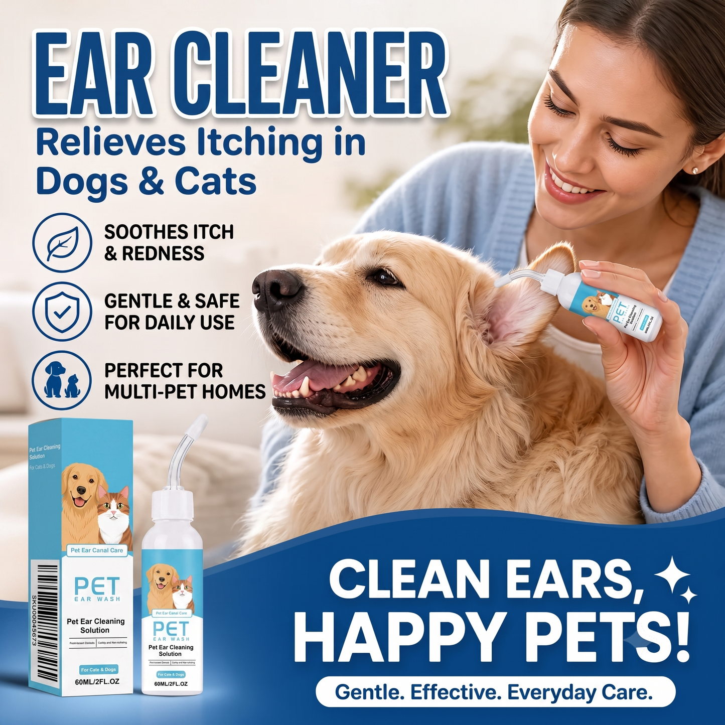 🐶🐱 Ear cleaner, Relieves itching in dogs & cats